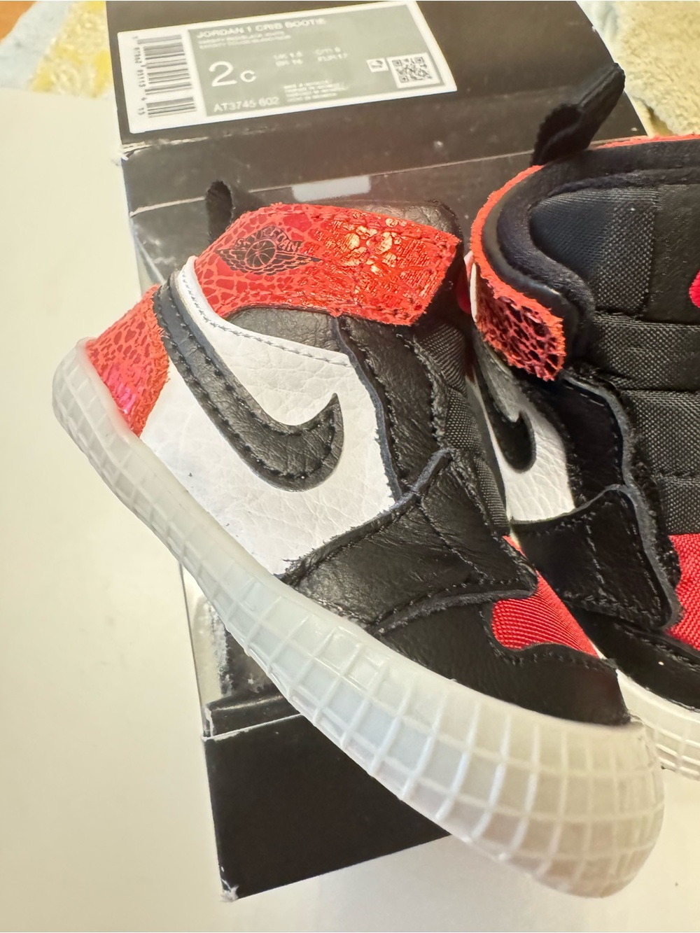 Nike Jordan 1 Crib Bootie 2C Varsity Red Black with Box